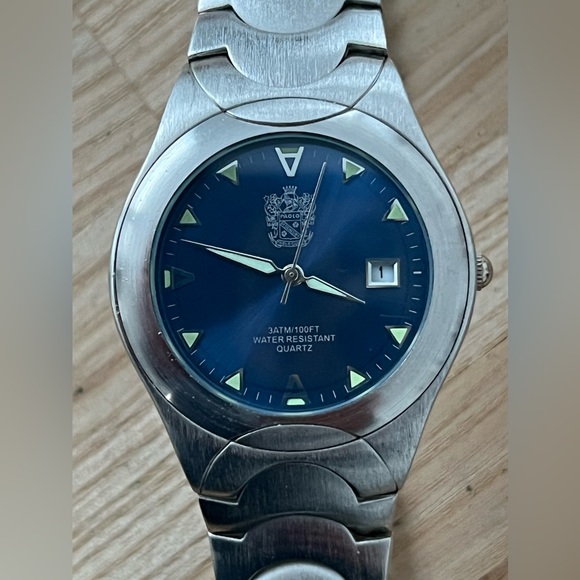 Paolo Gucci Rare Designer Watch Blue Dial Date Window Stainless Case Bracelet - Picture 4 of 14